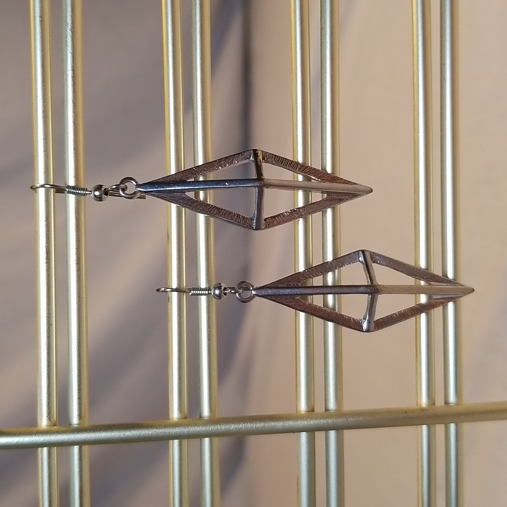 Silver Geometric Triangle Earrings